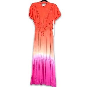 NWT YFB 70s Ombré Cutout Open Back Ruffle Front Tiered‎ Flounce Hem Maxi Dress S